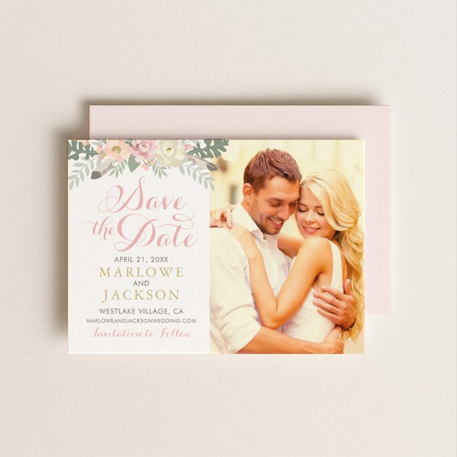 Save The Date Boho rose et or floral Mariage photo (Créateur téléchargé)