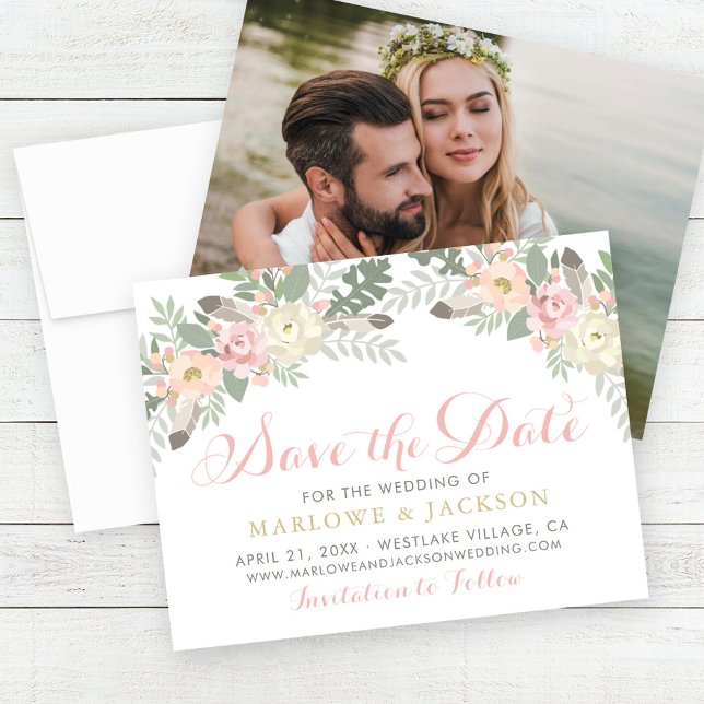 Save The Date Boho rose et or floral Mariage photo (Créateur téléchargé)
