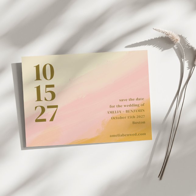 Save The Date Boho Rose Jaune Abstrait Aquarelle Élégant Mariage (Créateur téléchargé)