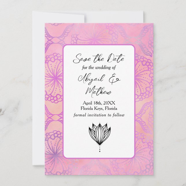 Save The Date Boho rose moderne Inde tropicale Sauvez la date (Devant)