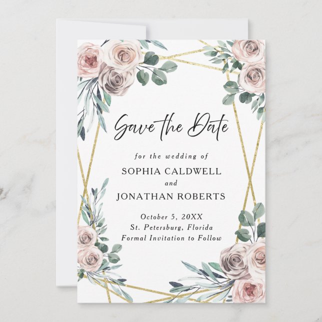 Save The Date Boho Roses Floralité de Couleur Poussiéreuse Rose  (Devant)