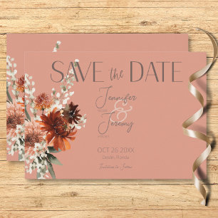 Save The Date Boho Rust & Chute Neutre Floral Peach Rust Mariage