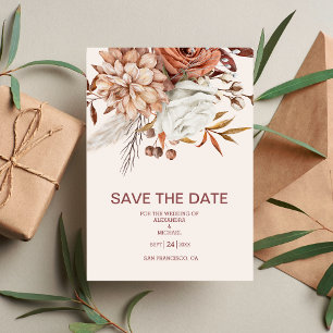 Save The Date Boho Rust Terracotta séché Fan Fleurs Mariage