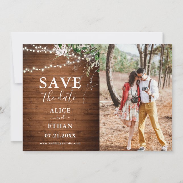 Save The Date Boho Rustic Greenery Mariage Photo Enregistrer La  (Devant)