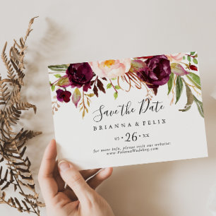 Save The Date Boho rustique coloré Floral Horizontal Mariage
