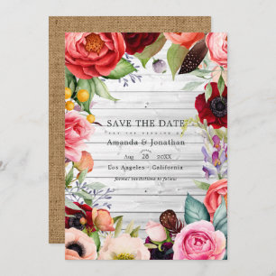 Save The Date Boho Rustique Floral Bohemian Photo Mariage
