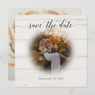 Save The Date BOHO Rustique Script Typographie Pampas Grass Phot