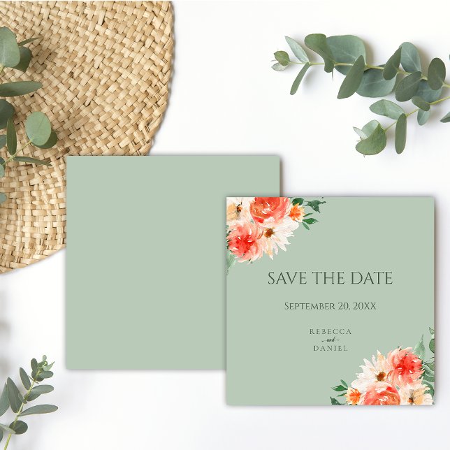 Save The Date Boho Sage Green et Orange Flowers Mariage (Créateur téléchargé)