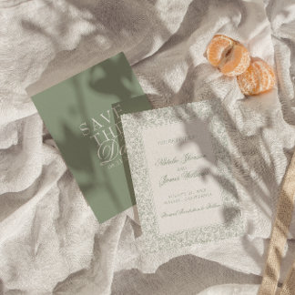 Save The Date Boho Sage Green Floral Botanical Modern Wedding