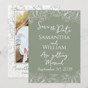 Save The Date Boho Sage Green Floral Modern Photo Mariage