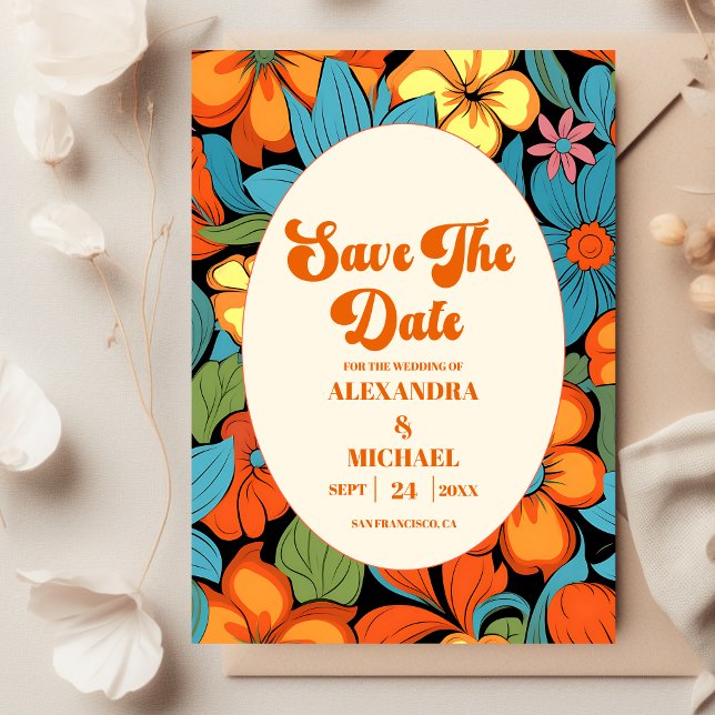 Save The Date Boho Seventies Mariage Floral rétro (Créateur téléchargé)