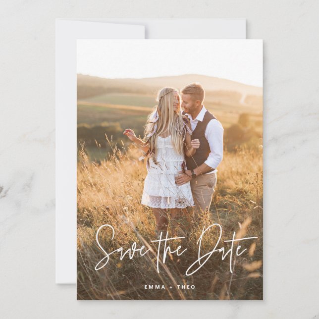 Save The Date Boho simple | Élégant script moderne et photo (Devant)
