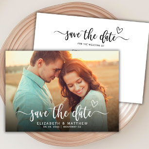 Save The Date Boho Stylish Heart Script One Photo Mariage