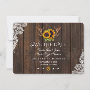 Save The Date Boho Sunflowers Antlers Bois Mariage Enregistrer L