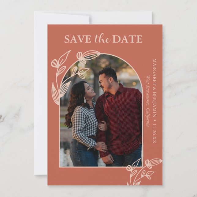 Save The Date Boho Terracotta Arch Photo Floral (Devant)