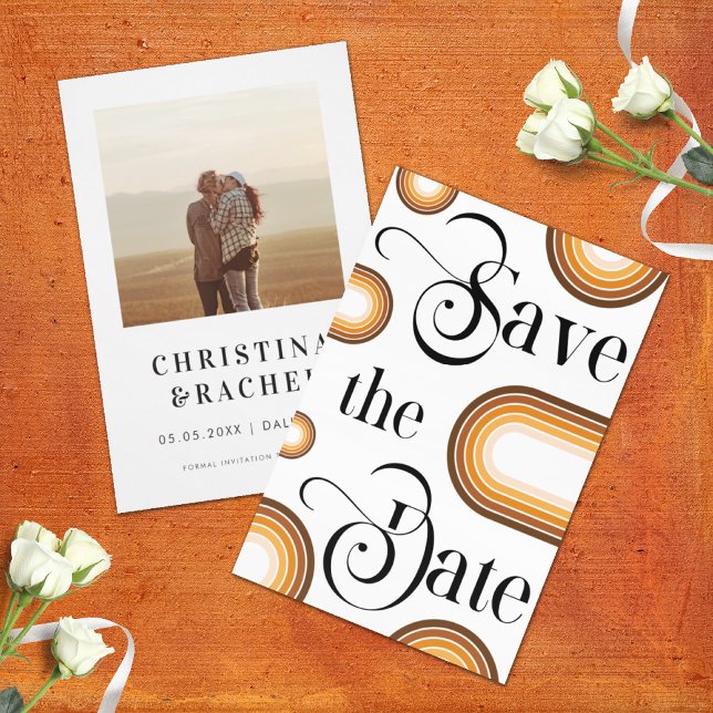 Save The Date Boho Terracotta Arch & Retro Script Photo Wedding (Créateur téléchargé)
