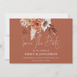 Save The Date Boho Terracotta Automne Florals QR Code Rust Maria
