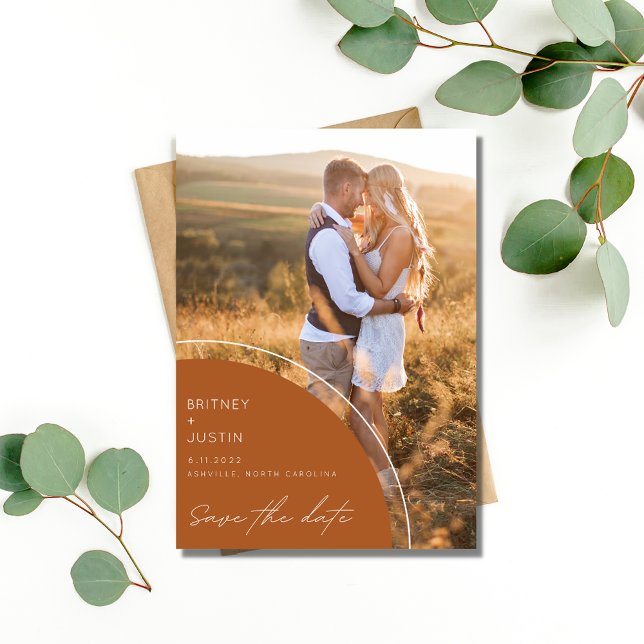 Save The Date Boho Terracotta deux photos mariage Enregistrer la (Boho Terracotta Two Photo Wedding Save the Date)