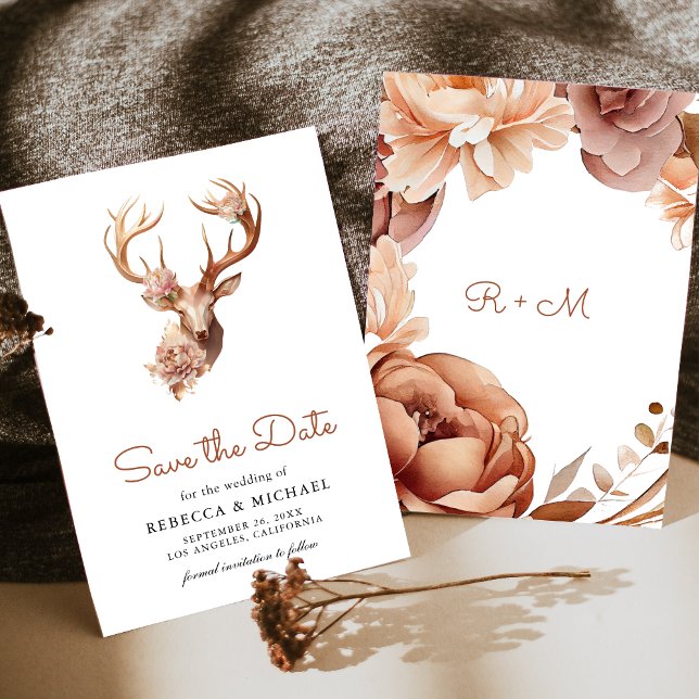 Save The Date Boho Terracotta Floral Deer Wedding (Créateur téléchargé)