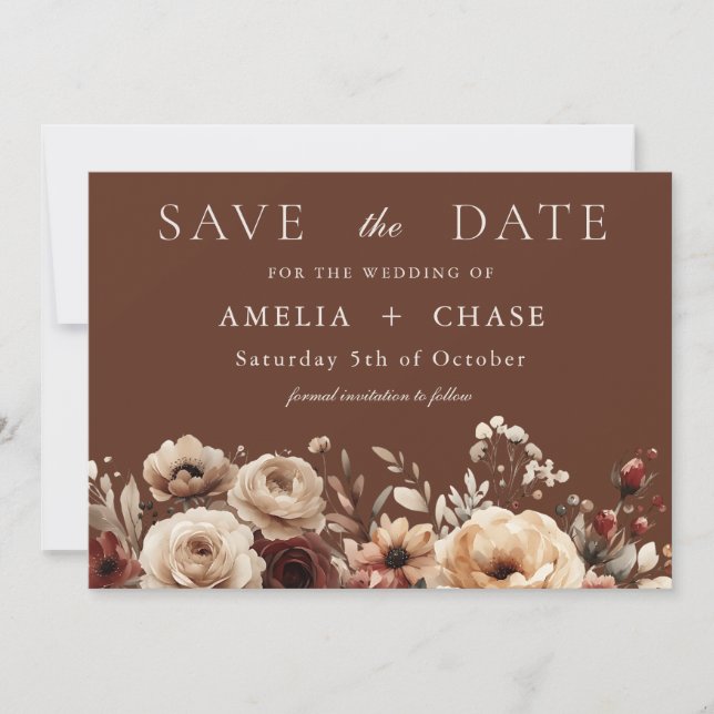 Save The Date Boho Terracotta Floral Été & Mariage de automne (Devant)