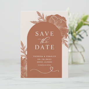 Save The Date Boho Terracotta Floral Line Arch Enregistrer La Da