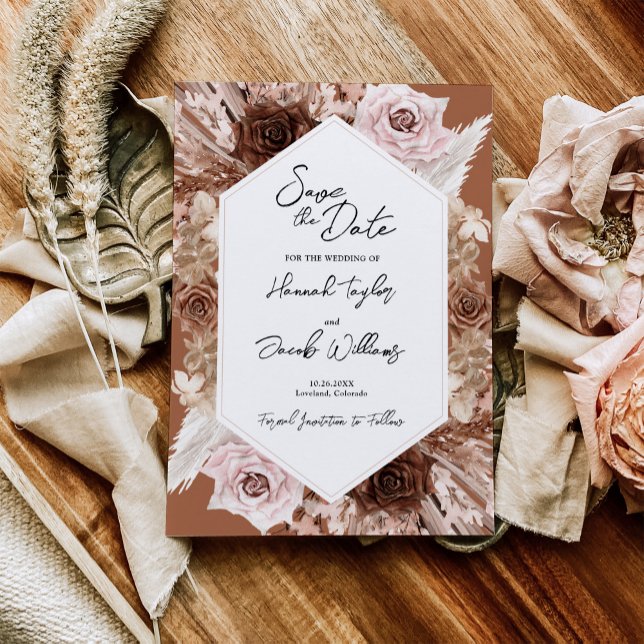 Save The Date Boho Terracotta Floral Mariage (Créateur téléchargé)