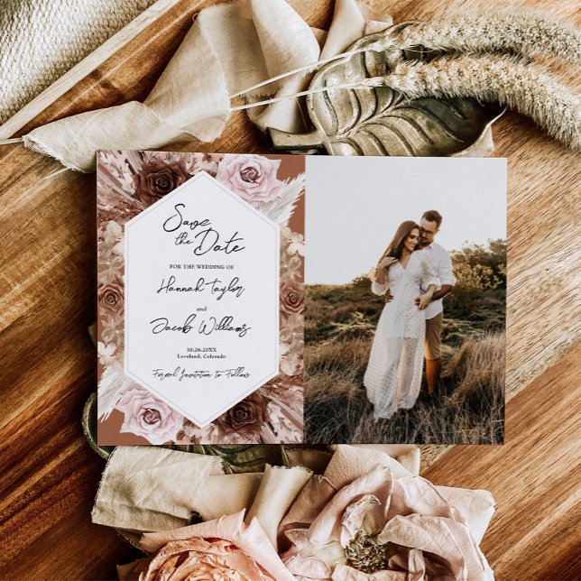 Save The Date Boho Terracotta Floral Photo Mariage (Créateur téléchargé)