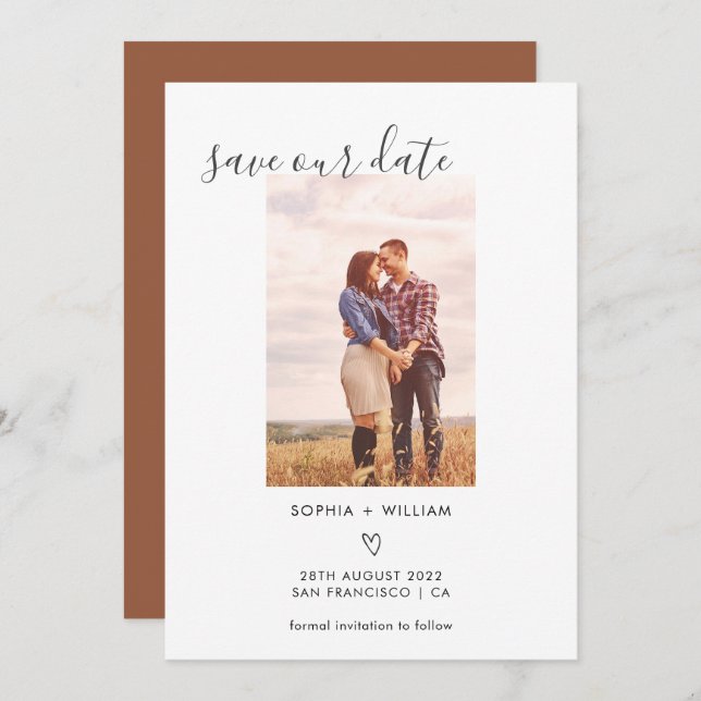Save The Date Boho Terracotta Mariage Photo Enregistrer La Date (Devant / Derrière)