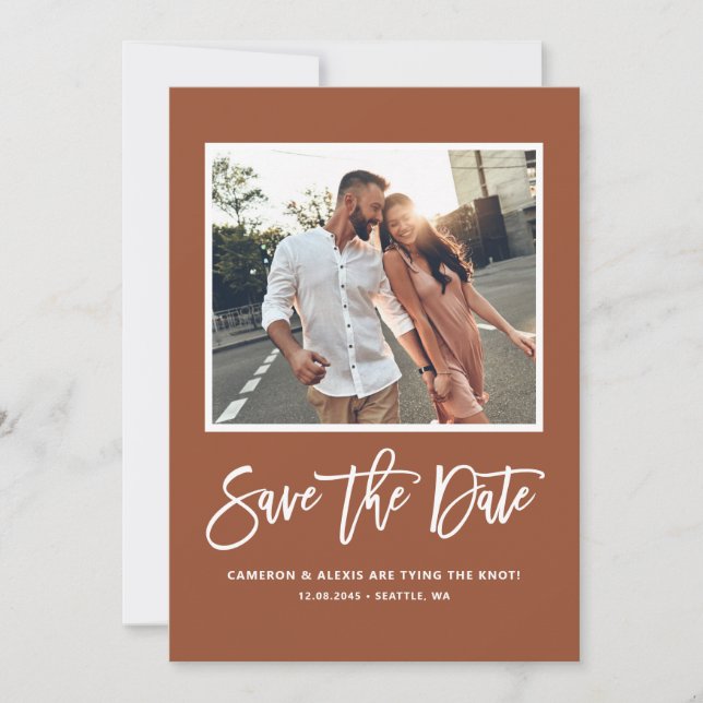 Save The Date Boho Terracotta Moderne Calligraphie (Devant)