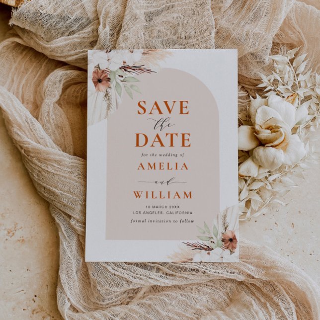 Save The Date Boho terracotta pampas arche Enregistrer la date (Créateur téléchargé)
