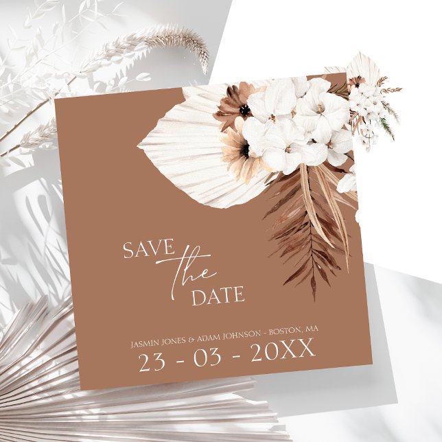 Save The Date Boho Terracotta Pampas Brown Mariage Floral Grass (Boho Terracotta Brown Pampas Grass Floral Wedding Save The Date)