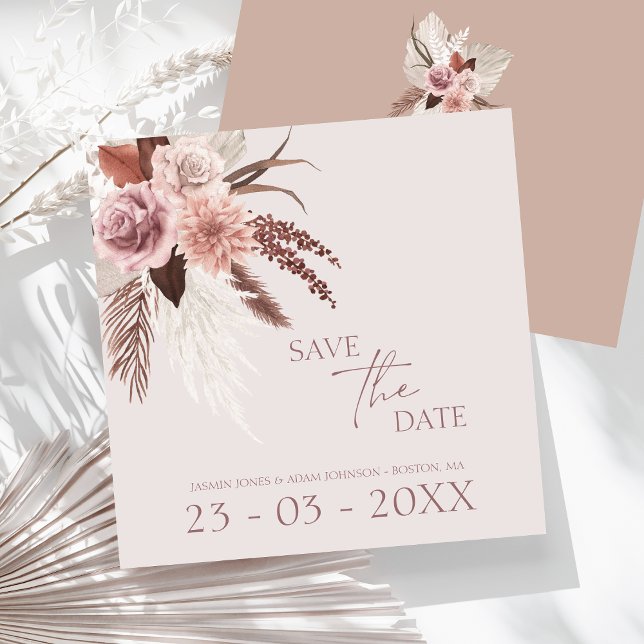 Save The Date Boho Terracotta Pampas Grass Mariage Floral (Boho Dusty Pink Dried Flowers Pampas Grass Wedding Save The Date)