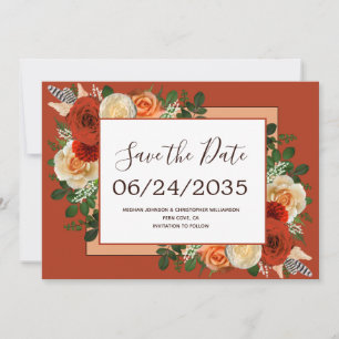 Save The Date Boho Terracotta rouille Floral Pampas Mariage en h