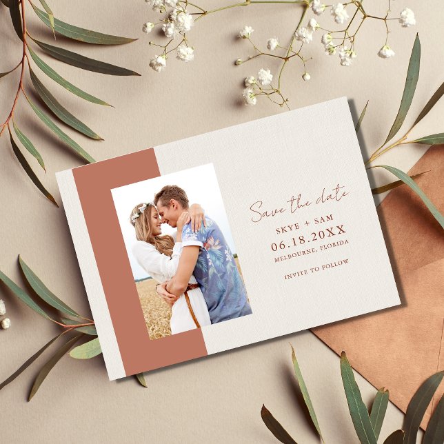 Save The Date Boho Terracotta Simple Photo Mariage (Créateur téléchargé)