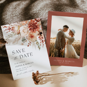 Save The Date Boho Terracotta Taupe Floral Élégant Mariage