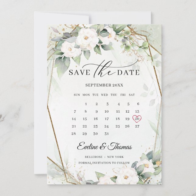 Save The Date Boho verdure et bouquet fleuri luxuriant roses bla (Devant)