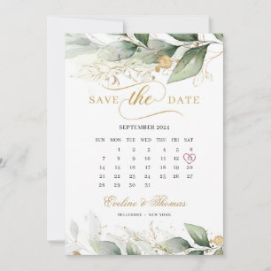 Save The Date Boho vert eucalyptus et or feuille mariage s