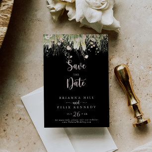 Save The Date Boho vert Fleur sauvage noir Mariage