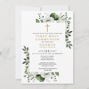 Save The Date Boho Vert Floral Botanique Première Communion Sain