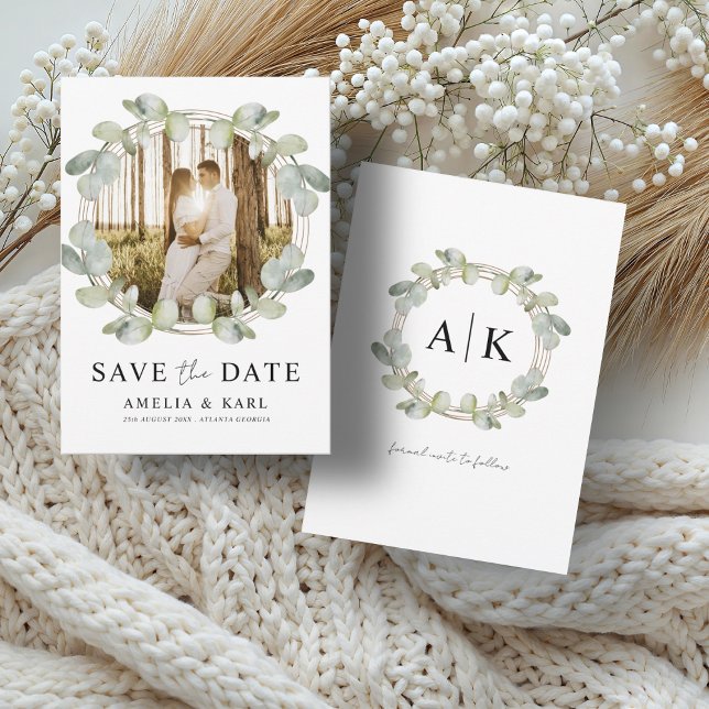 Save The Date Boho Vert Sauge Eucalyptus & Photo Mariage (Créateur téléchargé)