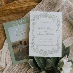 Save The Date Boho Vert Sauge Floral Photo Mariage Enregistrer L