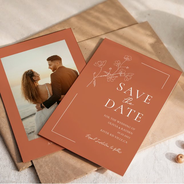 Save The Date Boho Warm Terracotta Floral Wedding Enregistrer la (Créateur téléchargé)