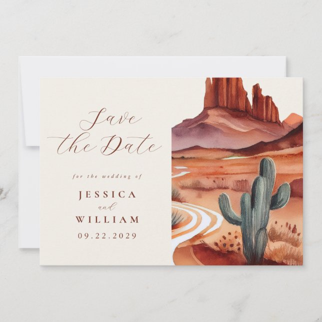 Save The Date Boho Watercolor Desert Mariage (Devant)