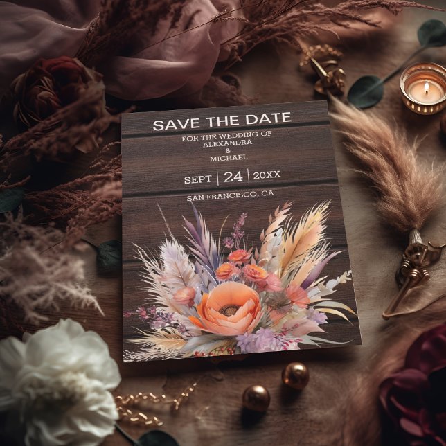 Save The Date Boho Watercolor Pampas Grass Mariage (Créateur téléchargé)