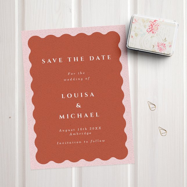 Save The Date Boho Wavy Border Terracotta & Blush Mariage (Créateur téléchargé)