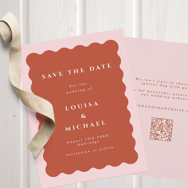 Save The Date Boho Wavy Terracotta & Blush QR Code Mariage (Créateur téléchargé)