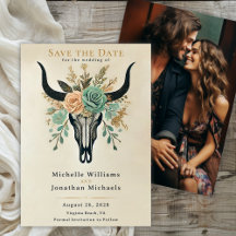 Boho Western Floral Bull Cow Skull Mariage Photo