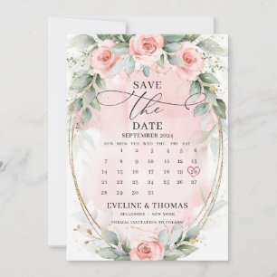Save The Date Boho Whimsical rose poussiéreux roses et eucalyptu
