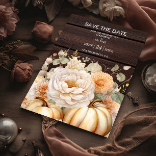 Save The Date Boho White and Gold Parties scintillant Citrouille