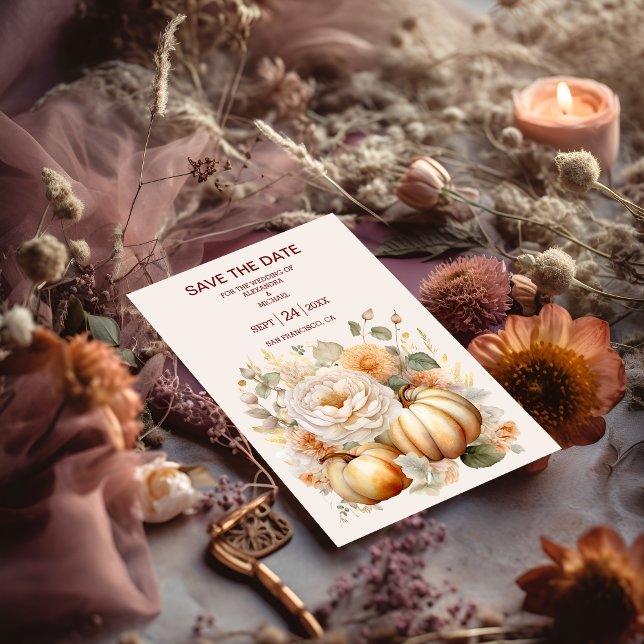 Save The Date Boho White and Gold Parties scintillant Citrouille (Créateur téléchargé)